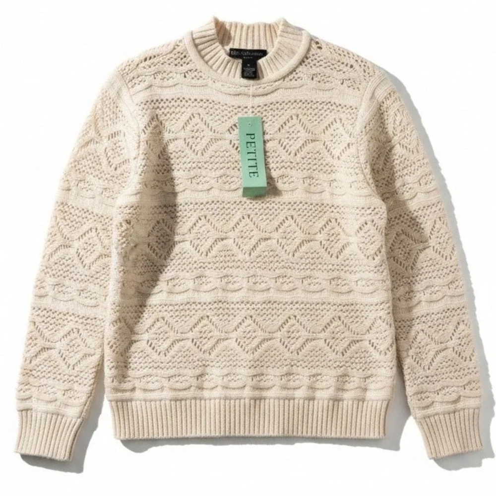 Design History Petite Winter Wheat Pointelle Knit Crewneck Sweater, RPBES0712024